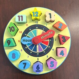 Melissa & Doug Wooden Clock Shape Sorting Educational Shapes Time Numbers.